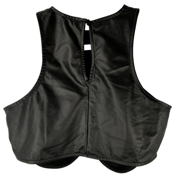 Black Faux Leather Corset Style Crop Top Sleeveless Underbust Size M - Picture 10 of 11